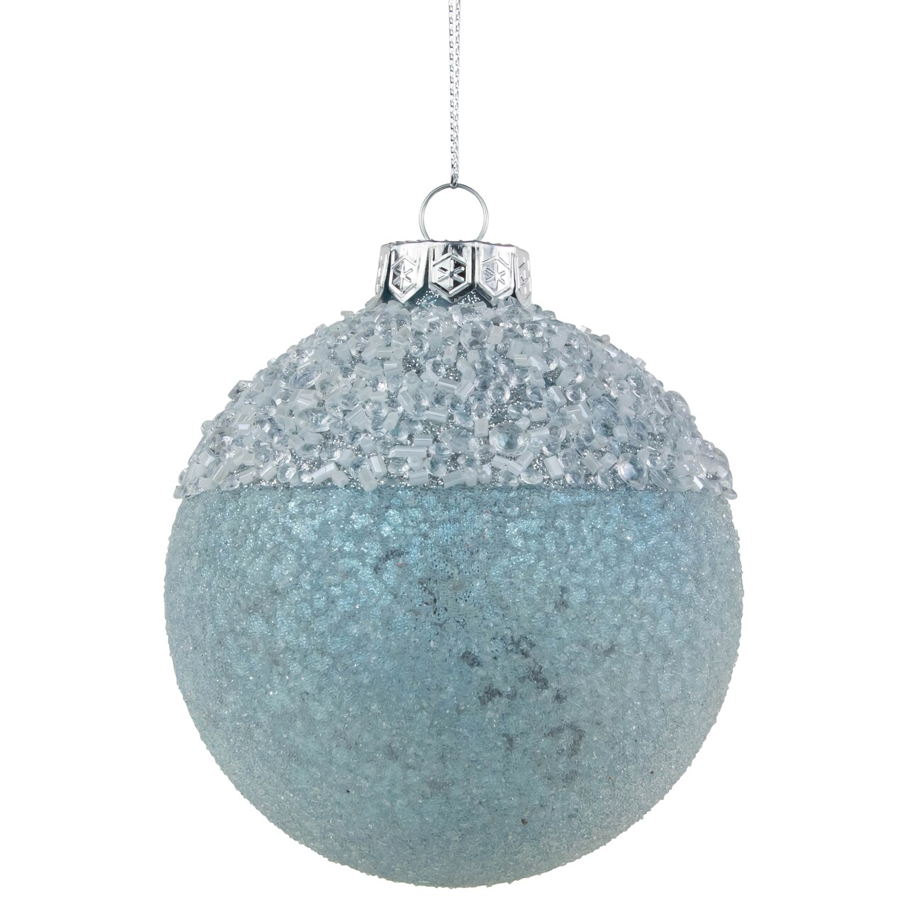 Northlight 4&#x22; Silver and Blue Beaded Glass Christmas Ornament